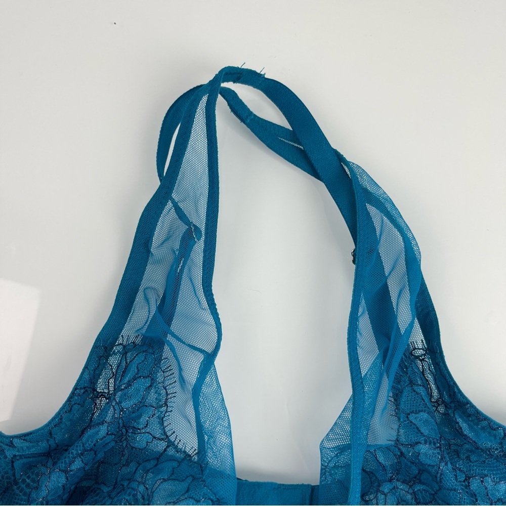 Victorias Secret Bra Very Sexy Unlined Plunge Sheer‎ Floral Blue Purple Halter - Picture 5 of 8